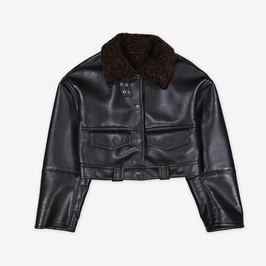 Nanushka Lederjacke Karla Regen Bonded Shearling