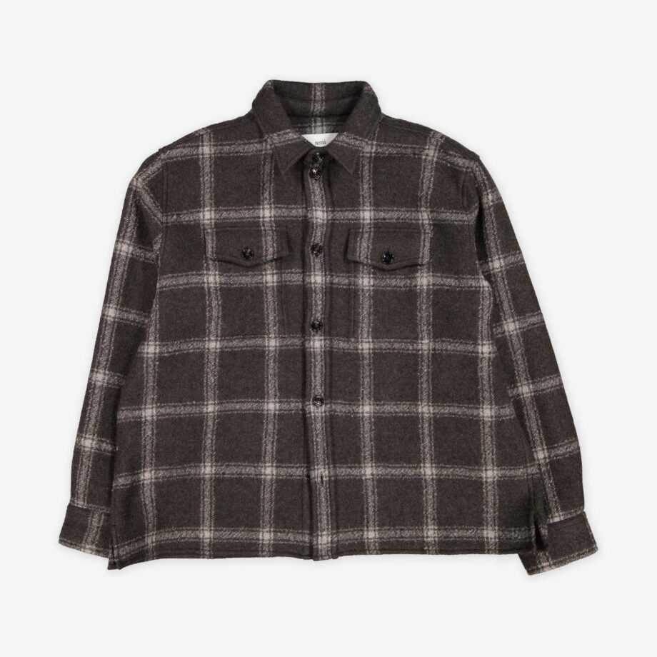ami Overshirt Loose with Chest Pocket Check Wool